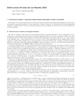 Draft Lecture III notes for Les Houches 2014  Joel E. Moore, UC Berkeley and LBNL  (Dated: August