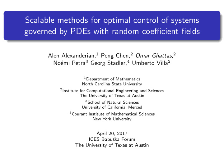 scalable methods for optimal control of systems governed