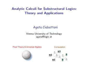 Analytic Calculi for Substructural Logics:  Theory and Applications Agata Ciabattoni Vienna