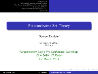Paraconsistent Set Theory  Sourav Tarafder  St. Xaviers College  Kolkata  Paraconsistent Logic