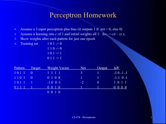 Perceptron Homework  Assume a 3 input perceptron plus bias (it outputs 1 if  net &gt; 0, else 0) l