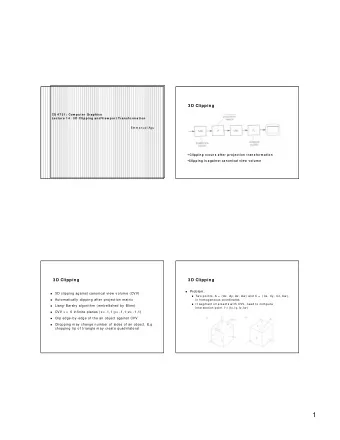 1  3 D Clipping  3 D Clipping    Represent  edge param et rically as A +  ( C  A)t