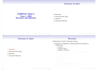 Summary of topics  COMP2111 Week 3  Recursion  Term 1, 2020  Recursive Data Types  Recursion and