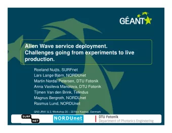 Alien Wave service deployment.  Challenges going from experiments to live  production.  Roeland