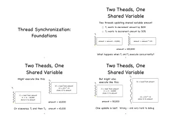 Two Theads, One  Shared Variable Two threads updating shared variable amount T 1 wants to decrement