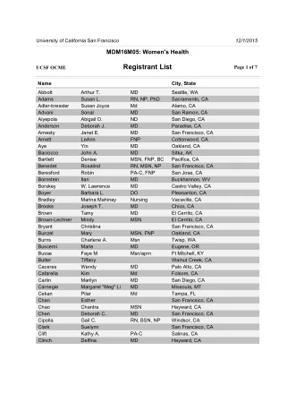 Registrant List  Page 1 of 7  UCSF OCME  Name  City, State  Abbott  Arthur T.  MD  Seattle, WA  1