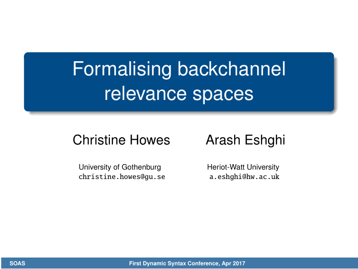 formalising backchannel relevance spaces