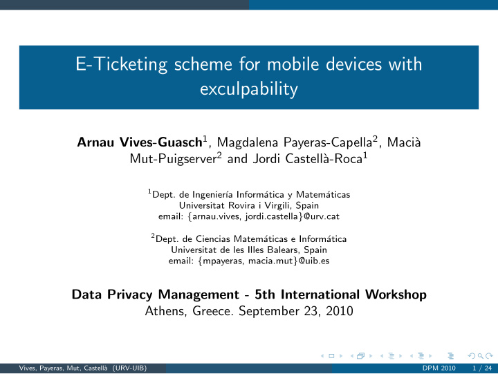 e ticketing scheme for mobile devices with exculpability