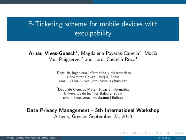 e ticketing scheme for mobile devices with exculpability