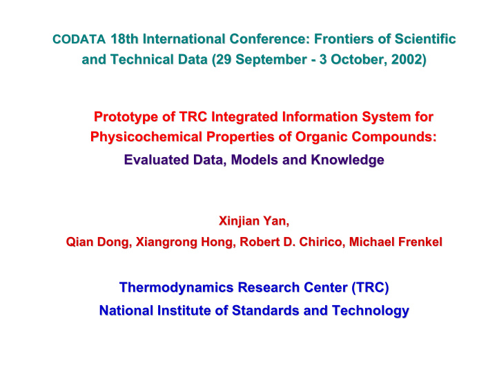 codata 18th international conference 18th international