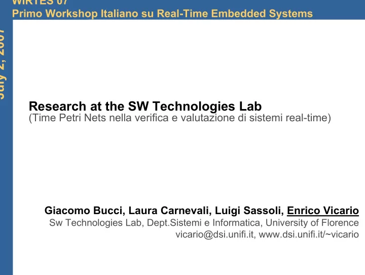 july 2 2007 research at the sw technologies lab
