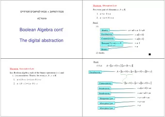 Boolean Algebra cont          a  ab  a  1  ab  Identity