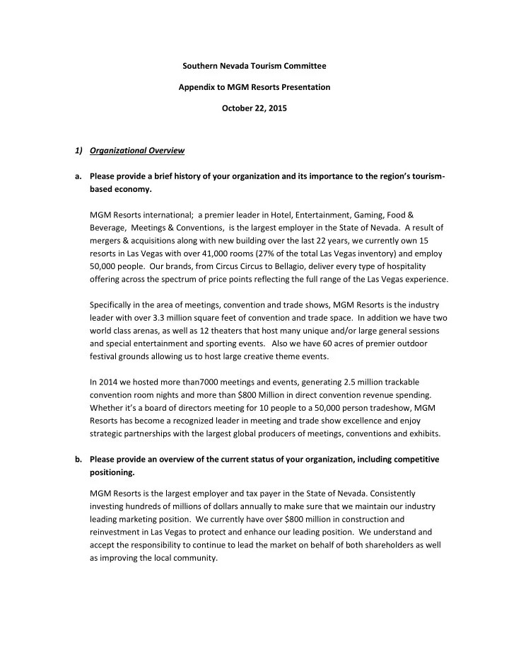 southern nevada tourism committee appendix to mgm resorts