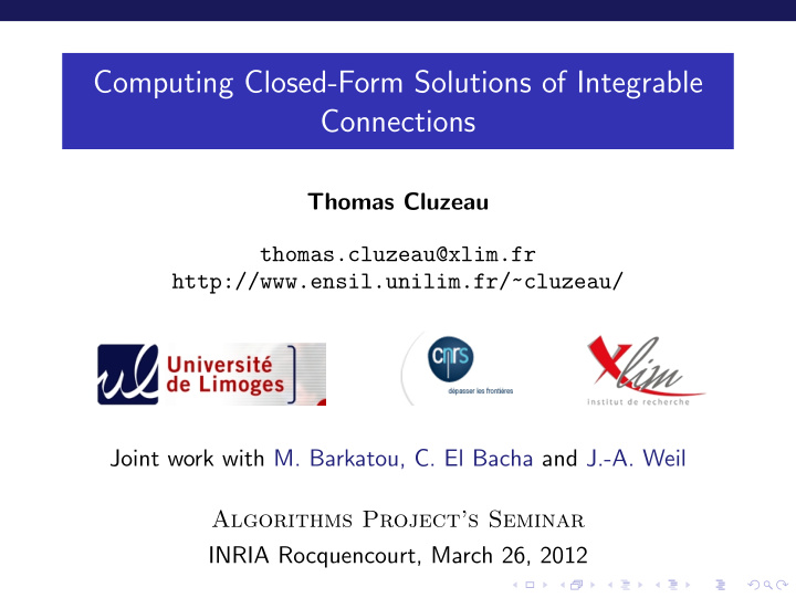 computing closed form solutions of integrable connections