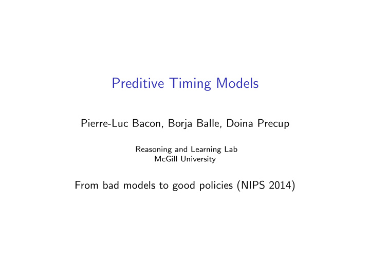 preditive timing models
