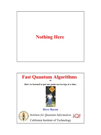 Nothing Here  Fast Quantum Algorithms  or  How we learned to put our pants on two legs at a time.