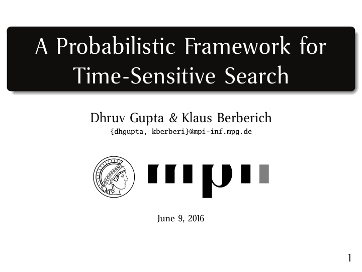 a probabilistic framework for time sensitive search
