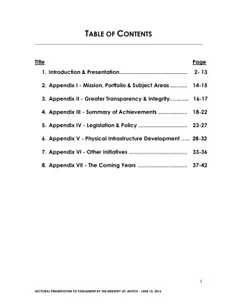 T ABLE OF C ONTENTS  Title  Page 1. Introduction &amp; Presentation
