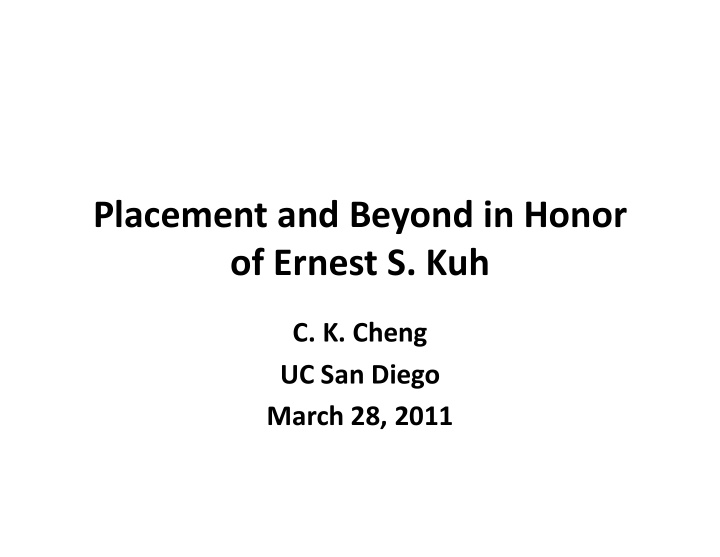 placement and beyond in honor of ernest s kuh