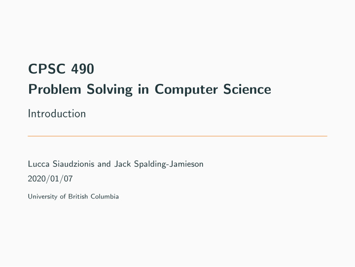 cpsc 490 problem solving in computer science