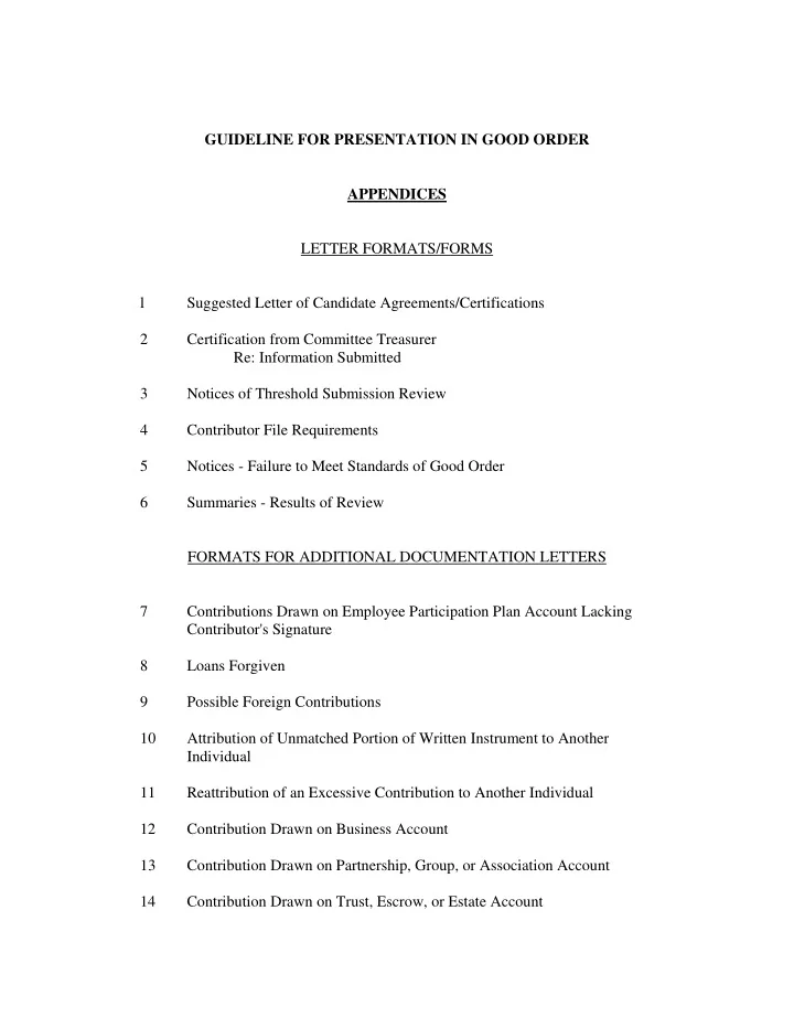guideline for presentation in good order appendices