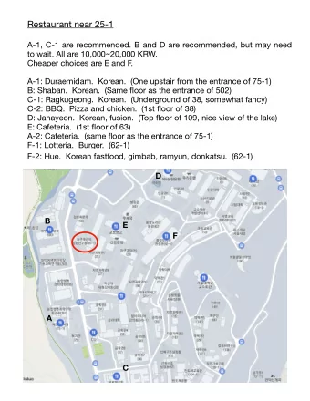 Restaurant near 25-1  A-1, C-1 are recommended. B and D are recommended, but may need to wait. All