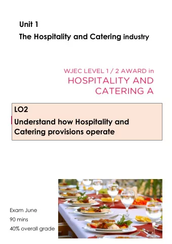 Unit 1 The Hospitality and Catering industry  LO2  Understand how Hospitality and Catering