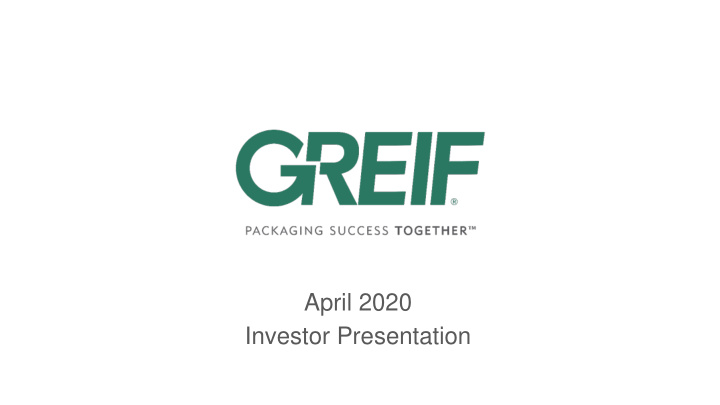 april 2020 investor presentation safe harbor