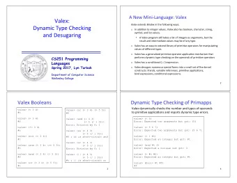 Valex:  Valex extends Bindex in the following ways:  Dynamic Type Checking o In addiCon to integer