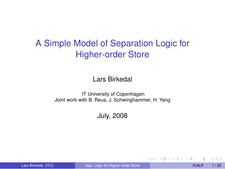 a simple model of separation logic for higher order store