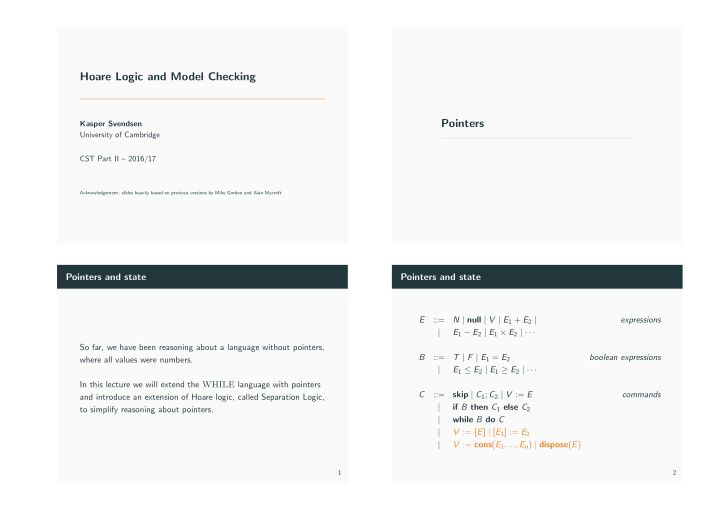 hoare logic and model checking pointers