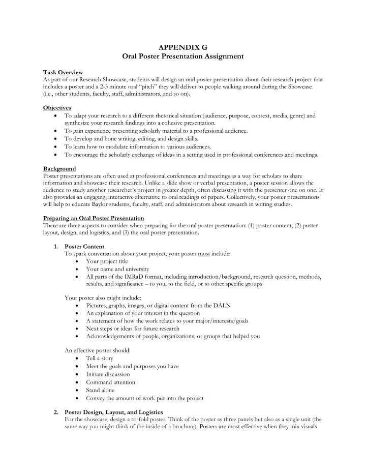 appendix g oral poster presentation assignment