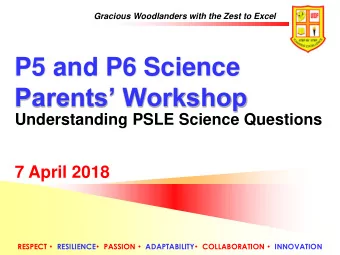 P5 and P6 Science  Parents Workshop  Understanding PSLE Science Questions  7 April 2018 RESPECT