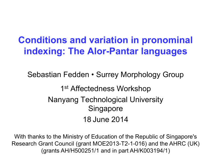 conditions and variation in pronominal