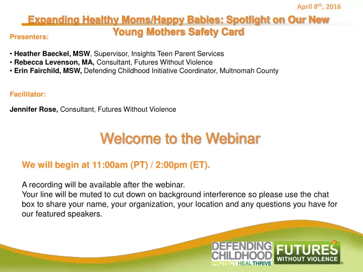 welcome to the webinar