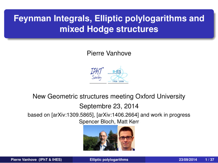 feynman integrals elliptic polylogarithms and mixed hodge