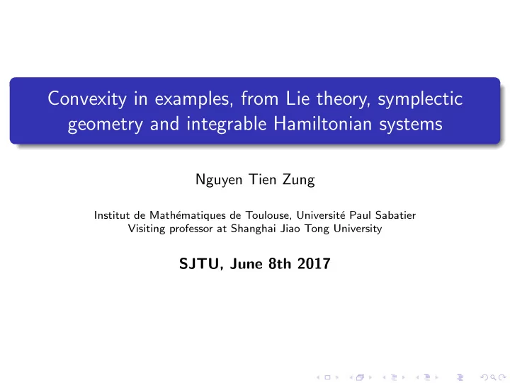 convexity in examples from lie theory symplectic geometry