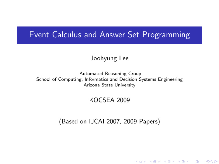 event calculus and answer set programming