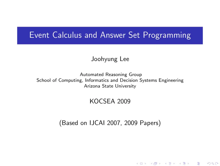 event calculus and answer set programming