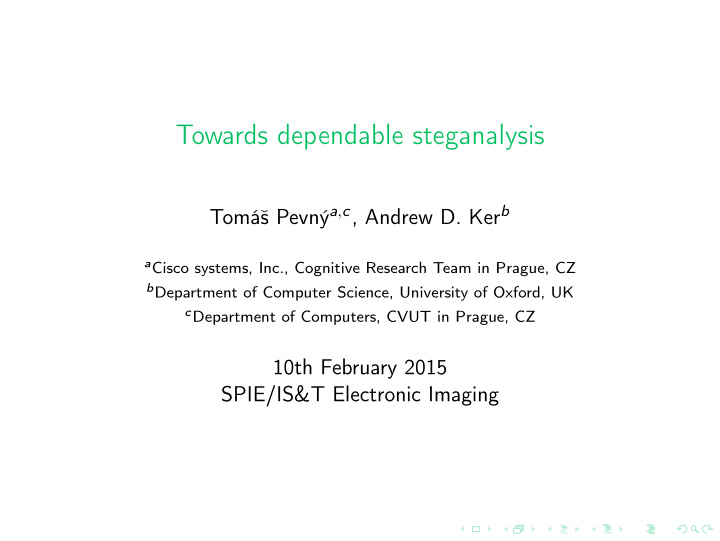 towards dependable steganalysis