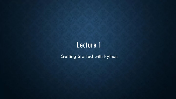 lecture 1