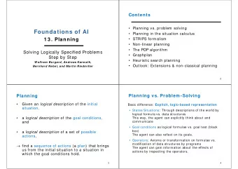 Foundations of AI    Planning in the situation calculus  1 3 . Planning    STRIPS formalism