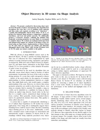 Object Discovery in 3D scenes via Shape Analysis  Andrej Karpathy, Stephen Miller and Li Fei-Fei