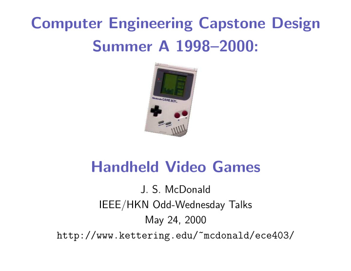 computer engineering capstone design summer a 1998 2000