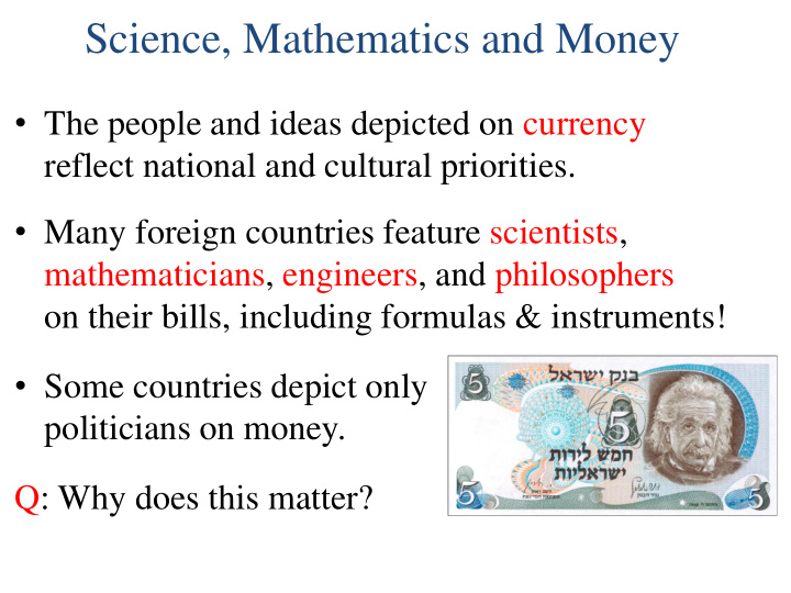 science mathematics and money
