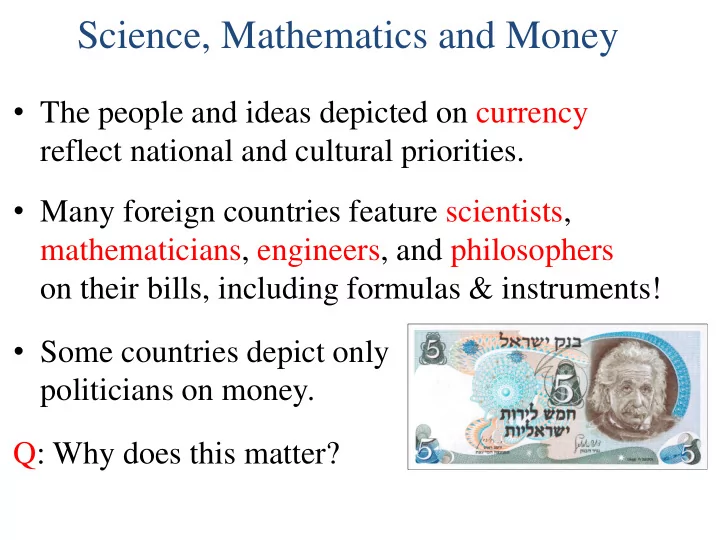 science mathematics and money