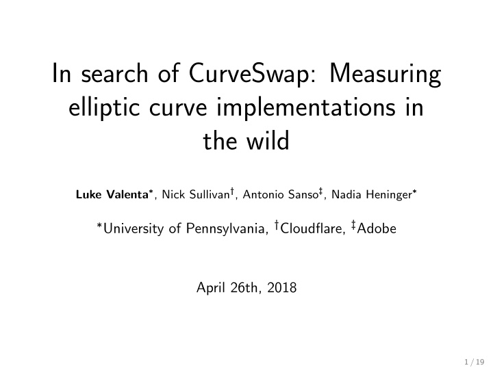 in search of curveswap measuring elliptic curve