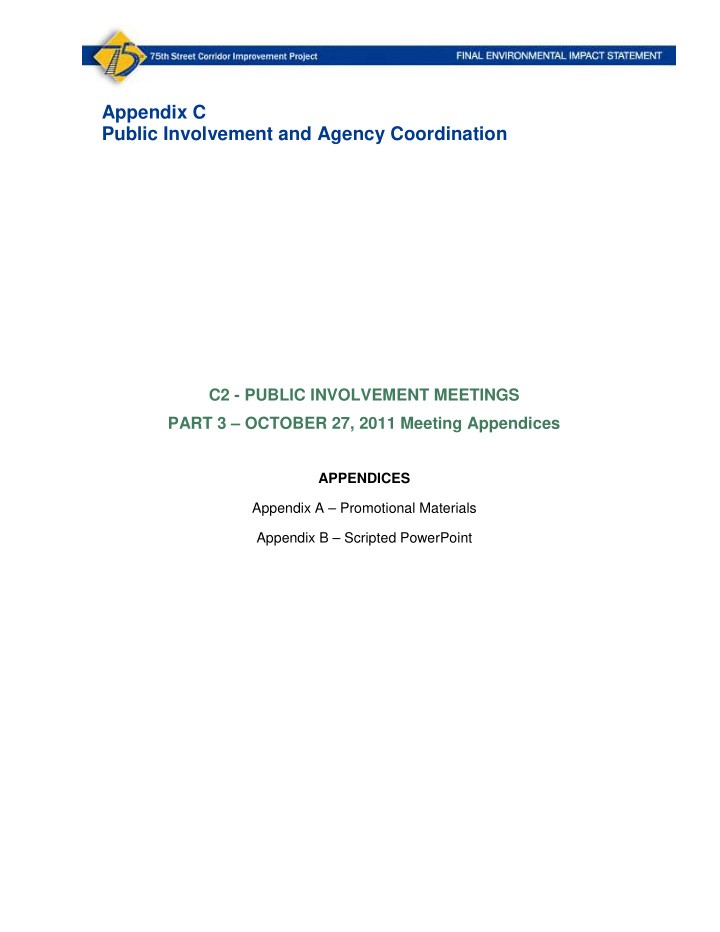 appendix c public involvement and agency coordination