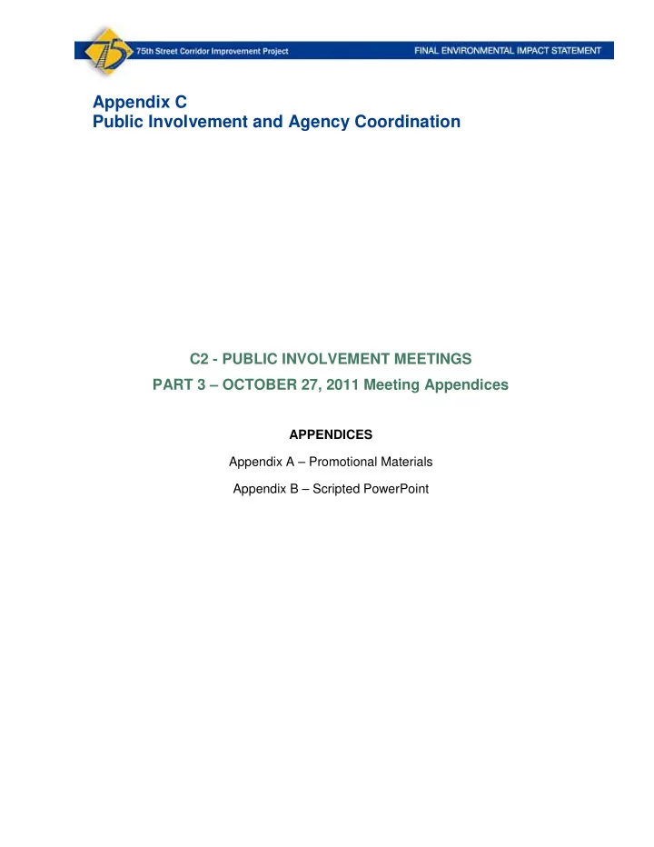 appendix c public involvement and agency coordination