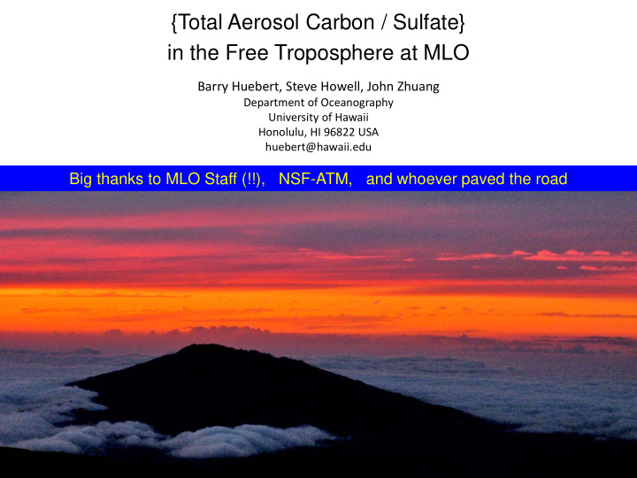total aerosol carbon sulfate in the free troposphere at